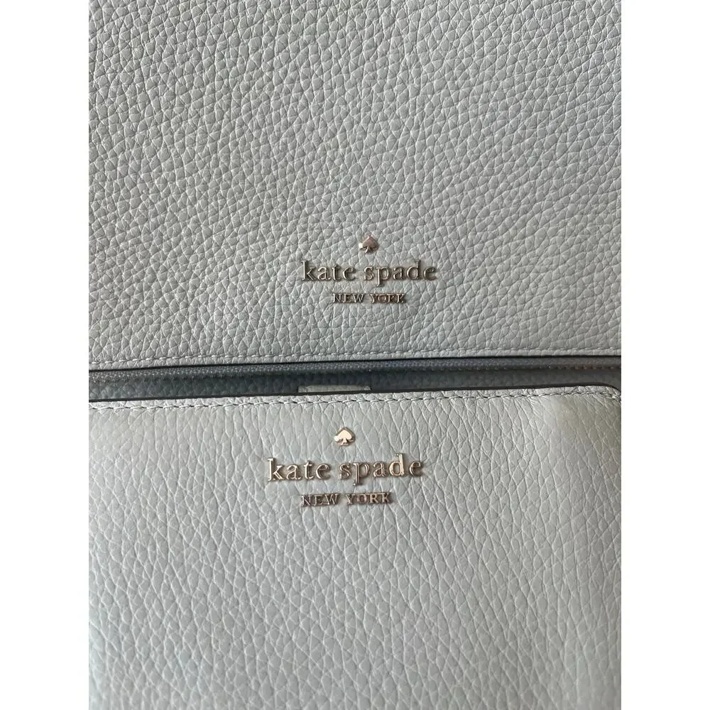 Kate Spade Leila Medium Flap Shoulder Bag and Lena Medium Bifold Wallet in Sage